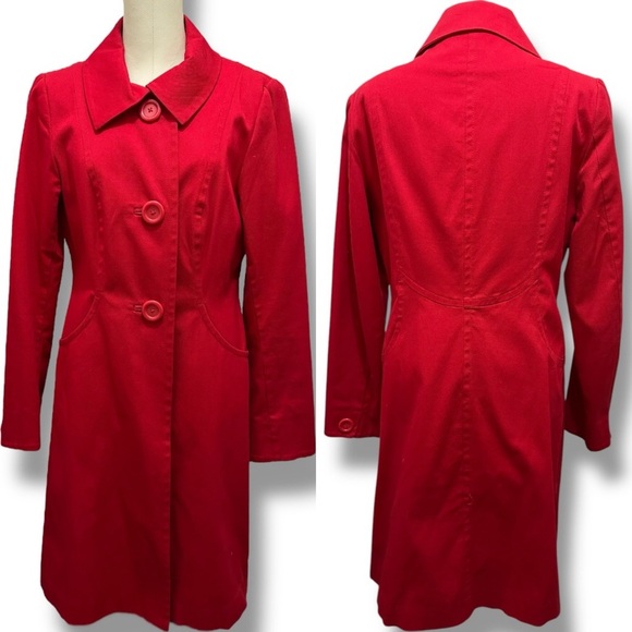099 H&M | NWOT Vibrant Red Trench Coat - Stylish & Elegant (Size 8) - Picture 1 of 15